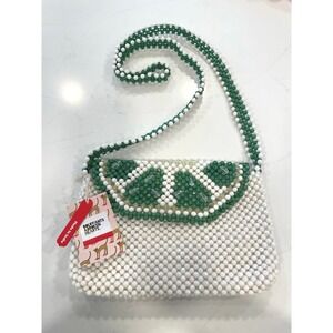 Anthropologie X Bouffants & Broken Dreams Beaded Lime Crossbody Bag